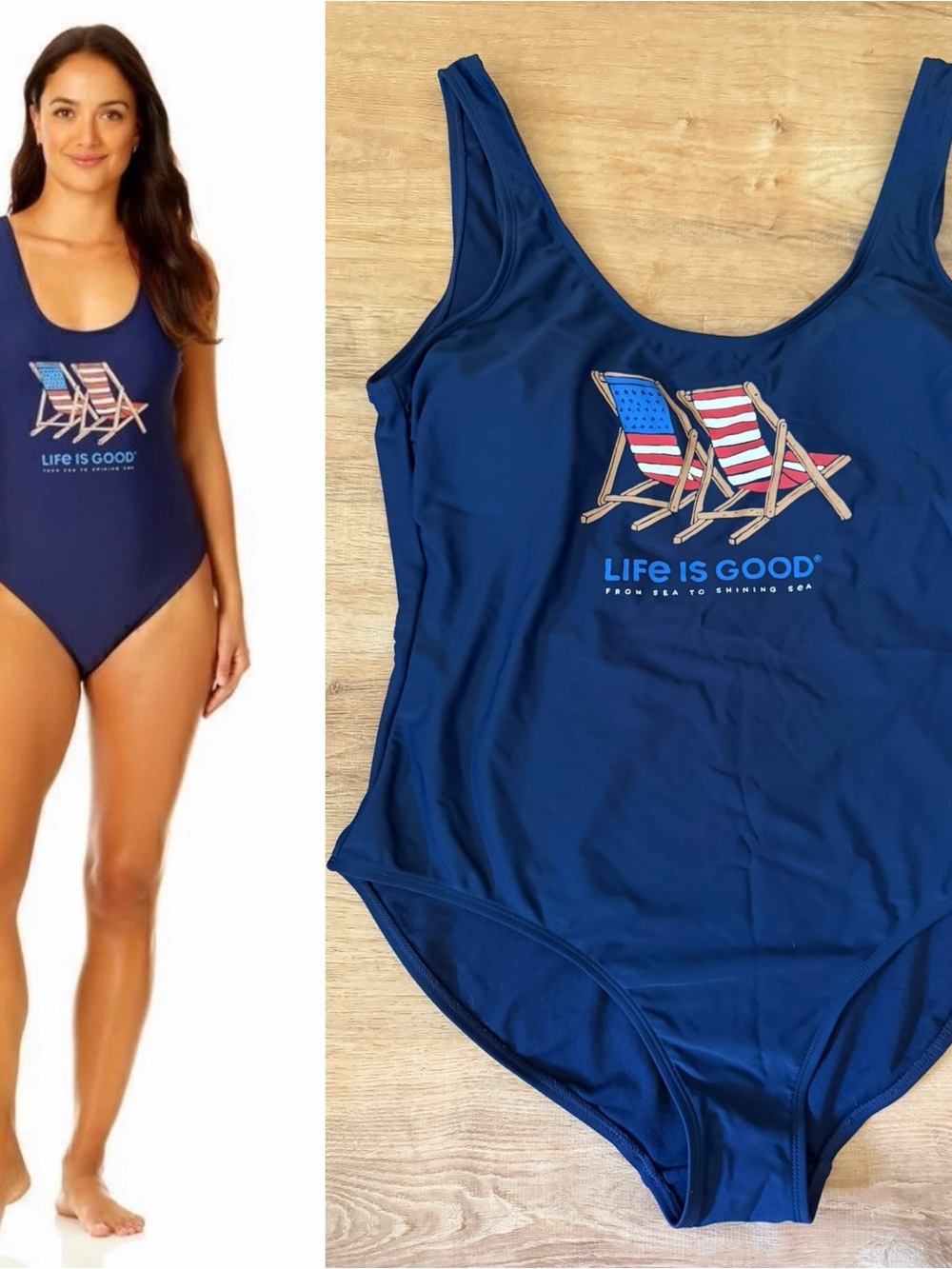 Life is Good‎ | Americana USA Deck Chair Navy One Piece Swimsuit, large